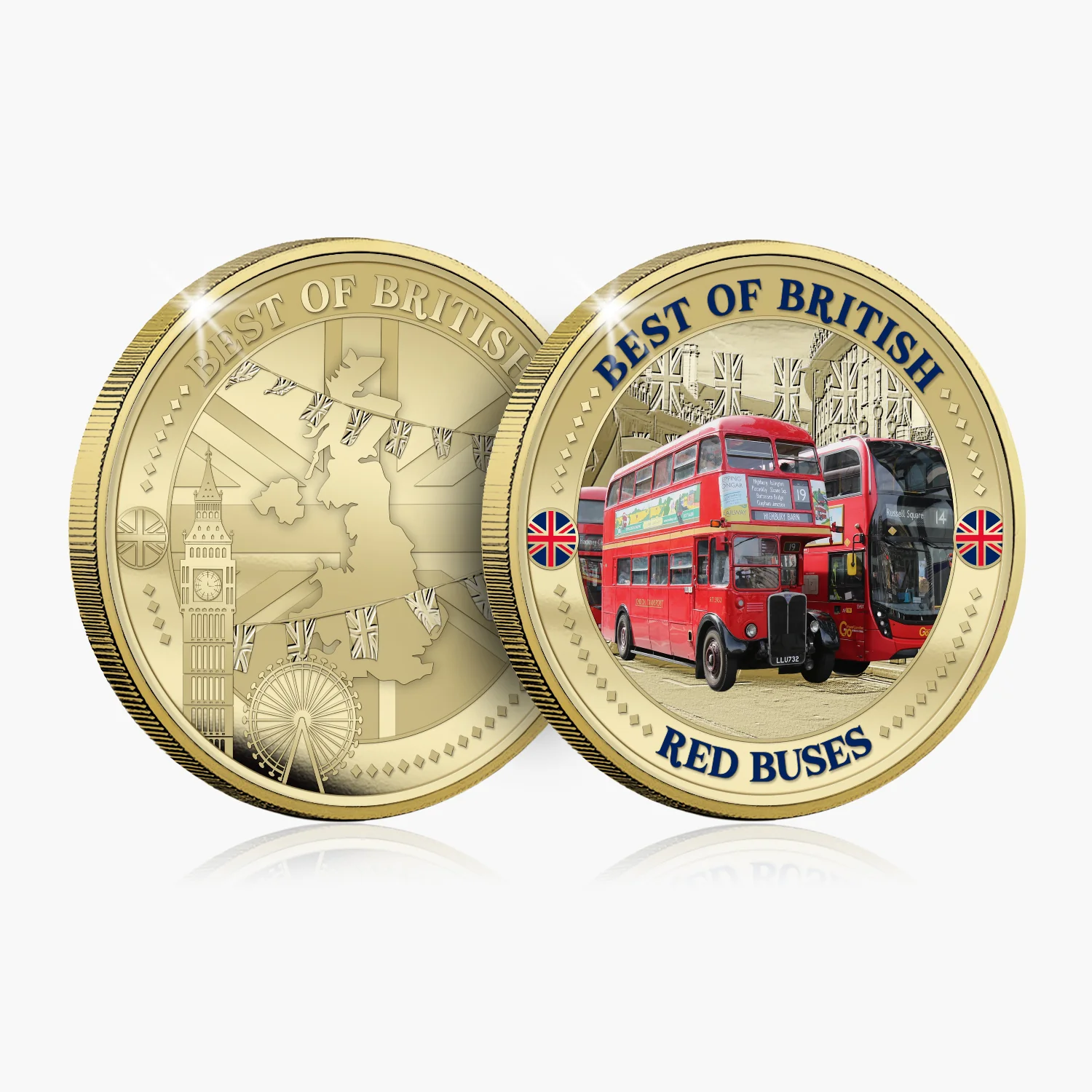 Best of British – London Bus 50mm Gold Plated Commemorative Medal - Image 4
