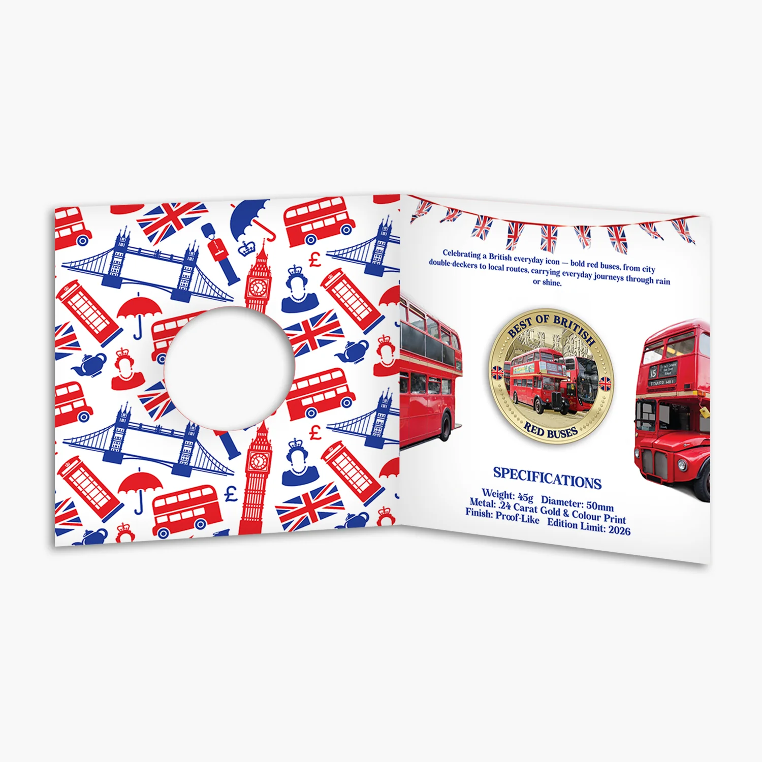 Best of British – London Bus 50mm Gold Plated Commemorative Medal - Image 8