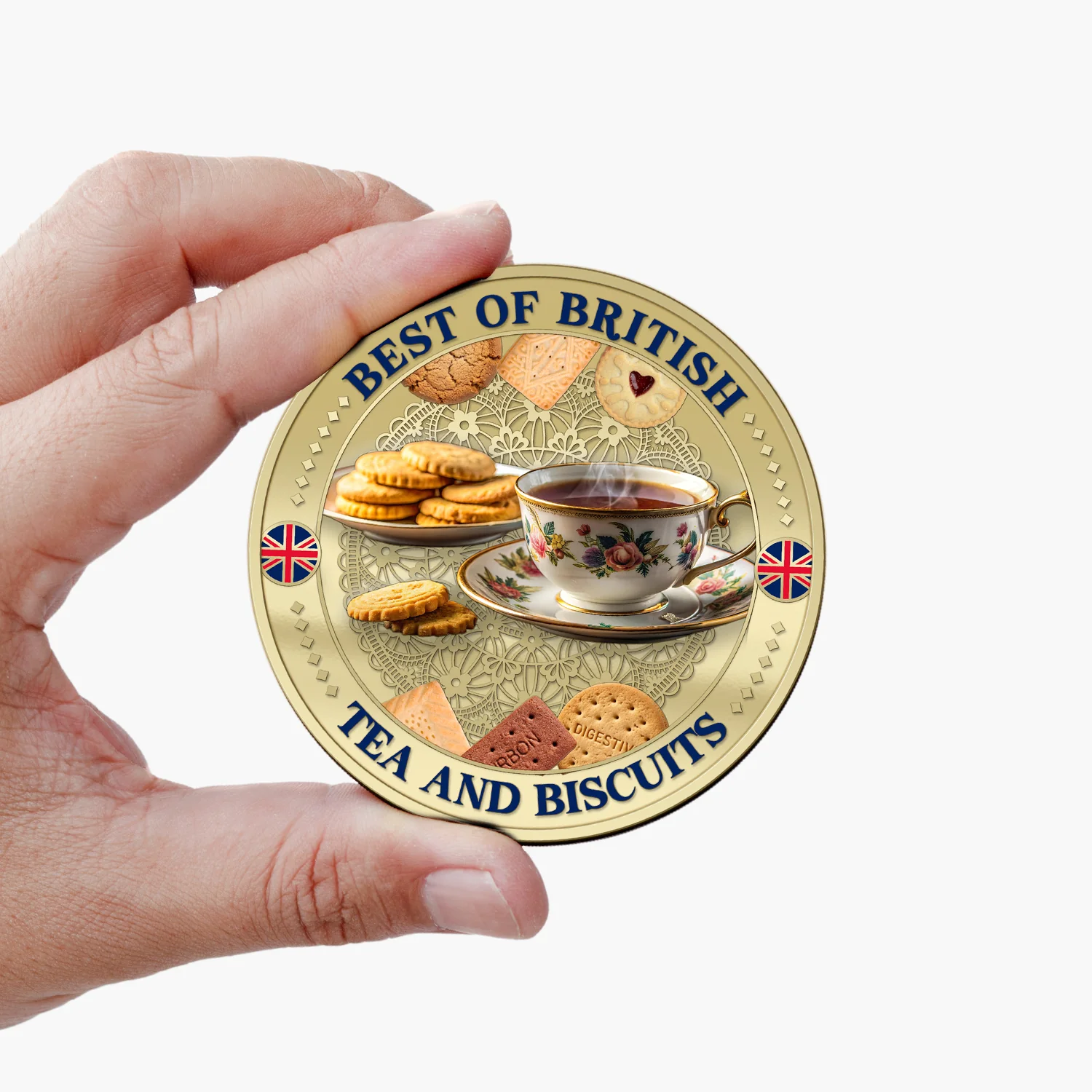 Best of British – Tea & Biscuits 50mm Gold Plated Commemorative Medal - Image 3