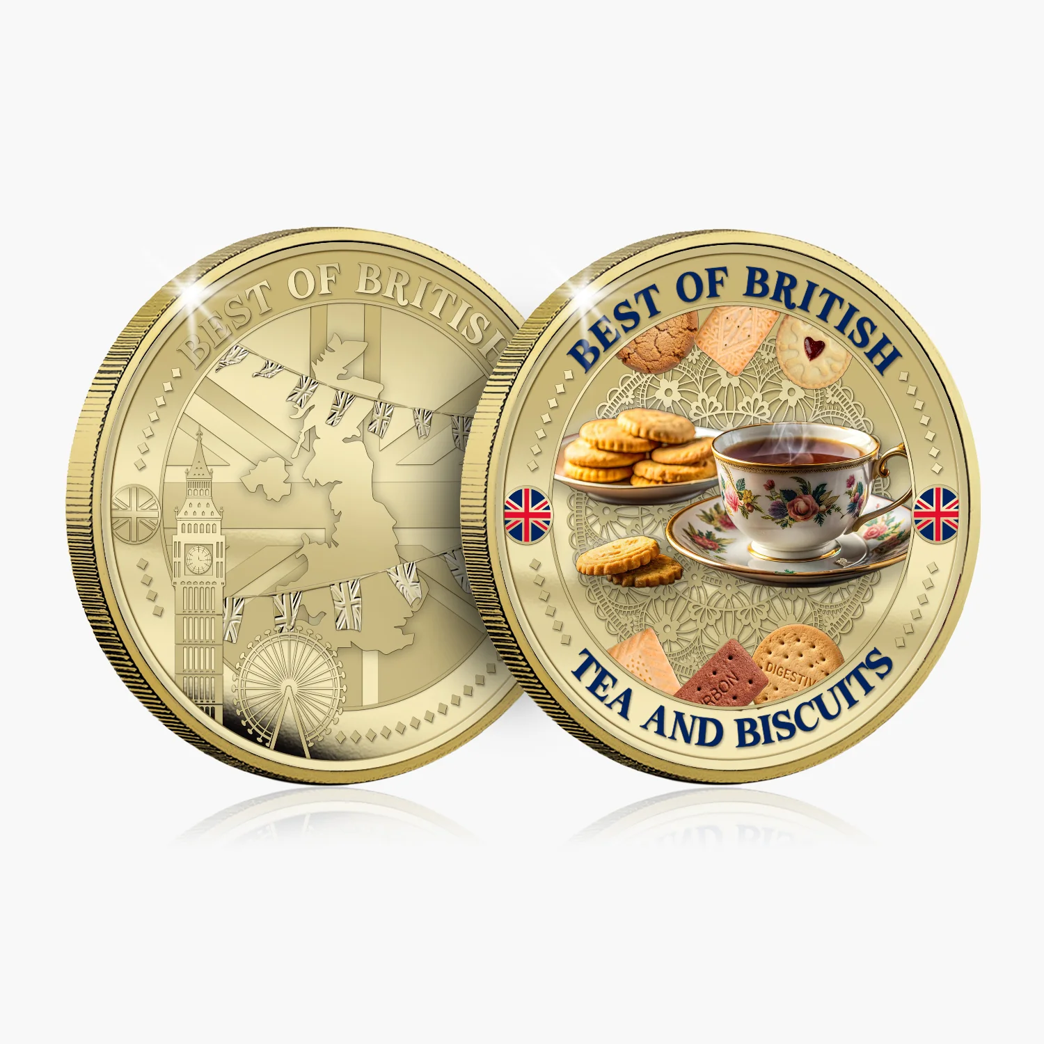 Best of British – Tea & Biscuits 50mm Gold Plated Commemorative Medal - Image 4