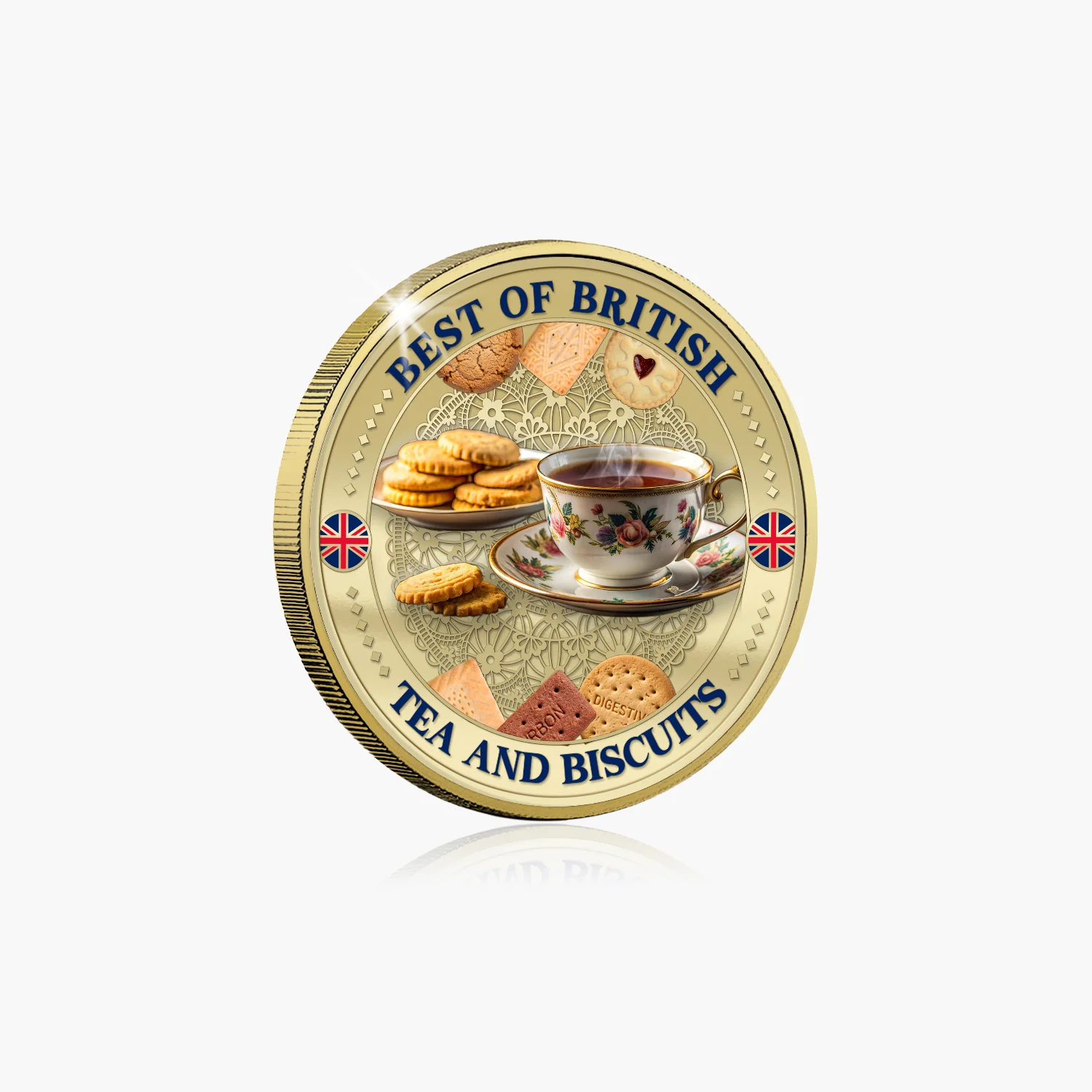 Best of British – Tea & Biscuits 50mm Gold Plated Commemorative Medal - Image 6