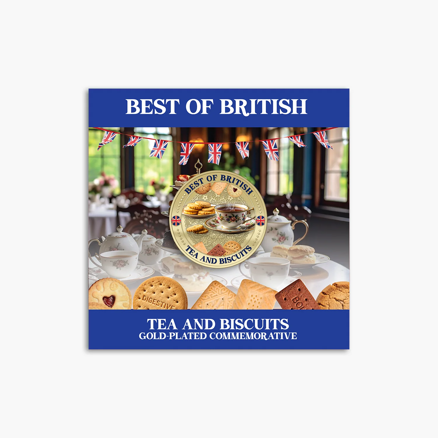 Best of British – Tea & Biscuits 50mm Gold Plated Commemorative Medal - Image 7
