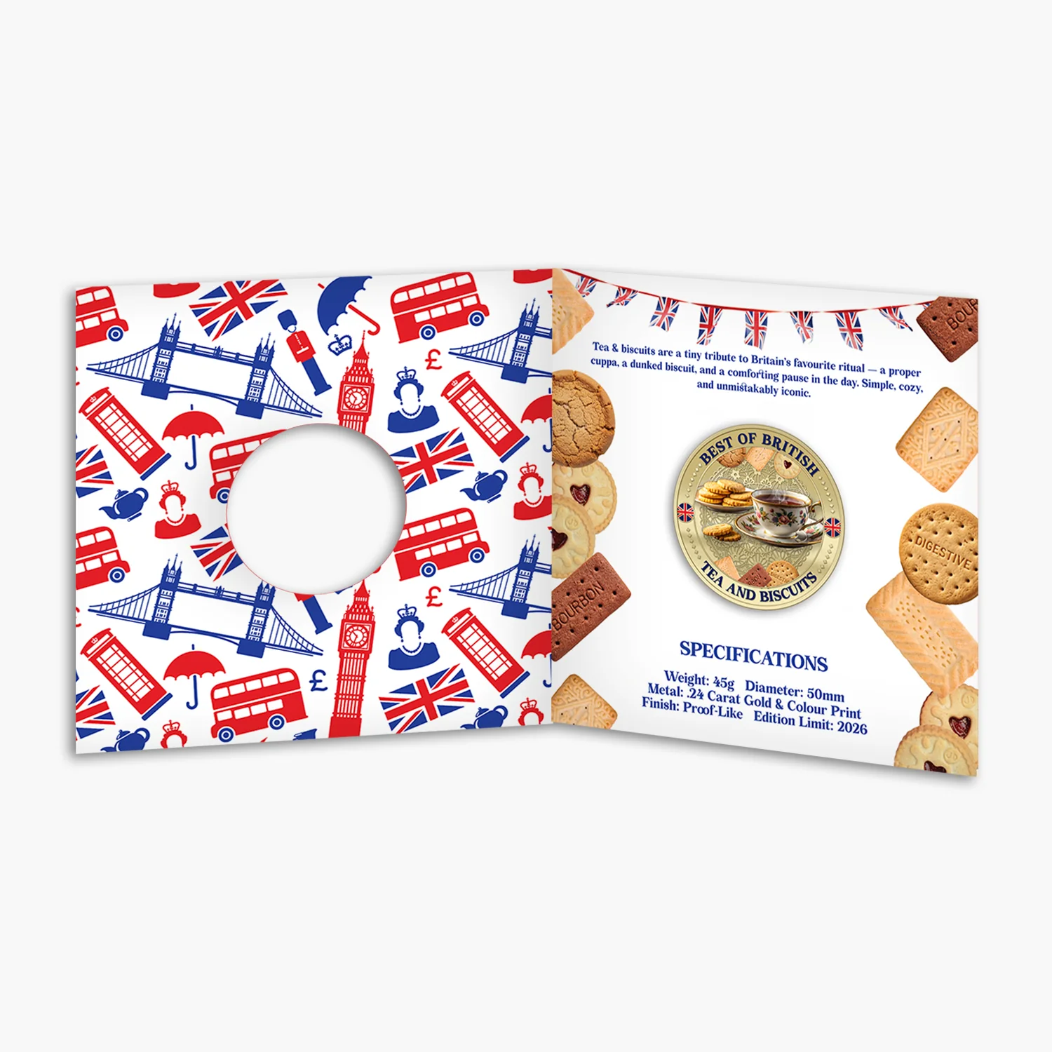 Best of British – Tea & Biscuits 50mm Gold Plated Commemorative Medal - Image 8