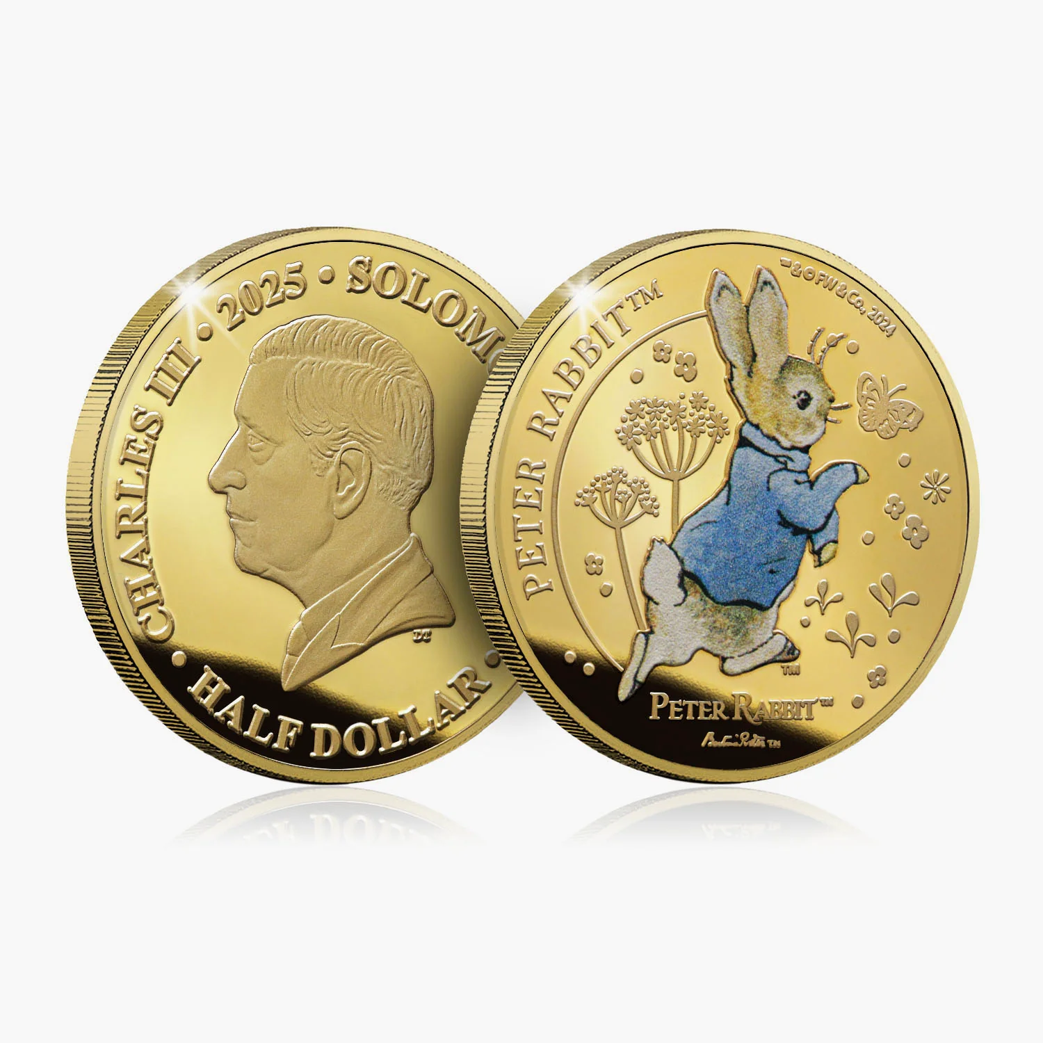 2025 Whiskers and Tales Peter Rabbit 24 Carat Gold Plated Coin - Image 3